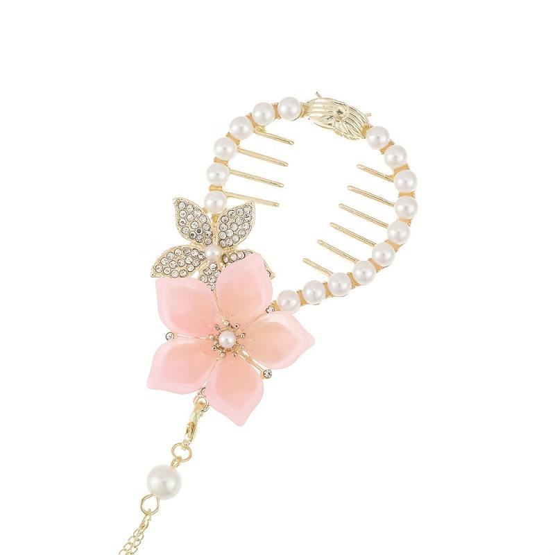 Flower Banana Clip With Pearl Tassel Hair Clip