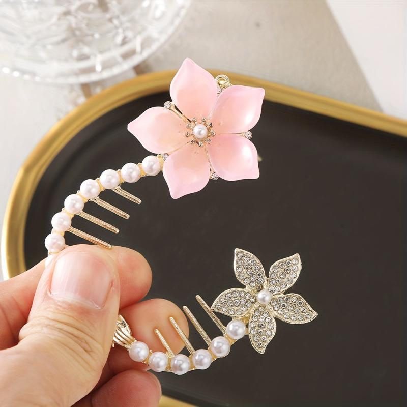 Flower Banana Clip With Pearl Tassel Hair Clip