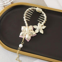 Flower Banana Clip With Pearl Tassel Hair Clip
