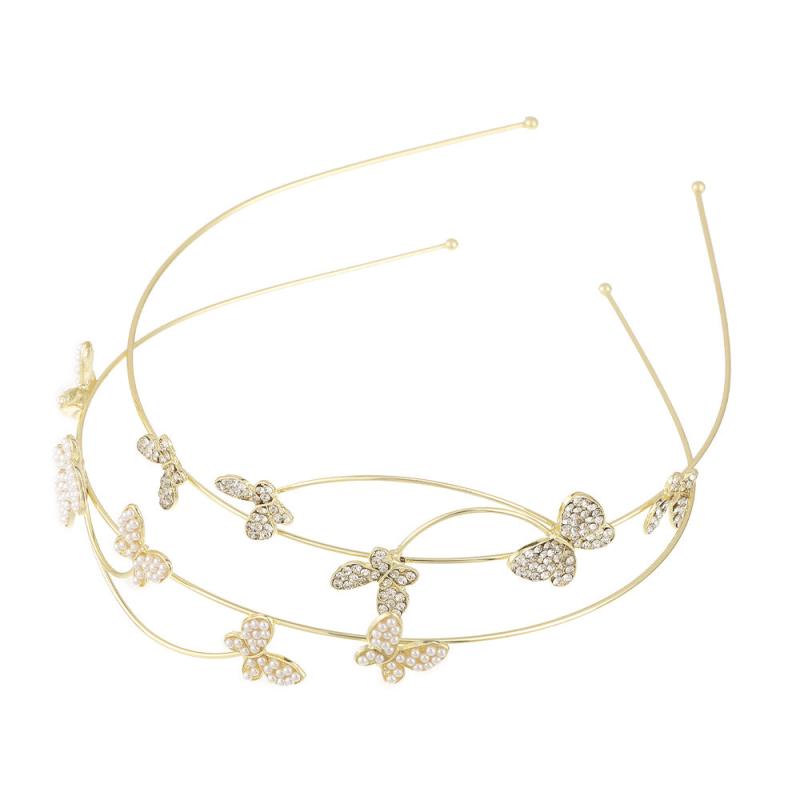 Metal Butterfly Faux Pearl Headband Hair Accessory Women Rhinestone Hairband