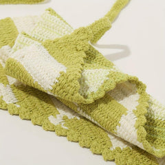 Crochet Plaid Triangle Head Scarf Pastoral Style Hair Accessories