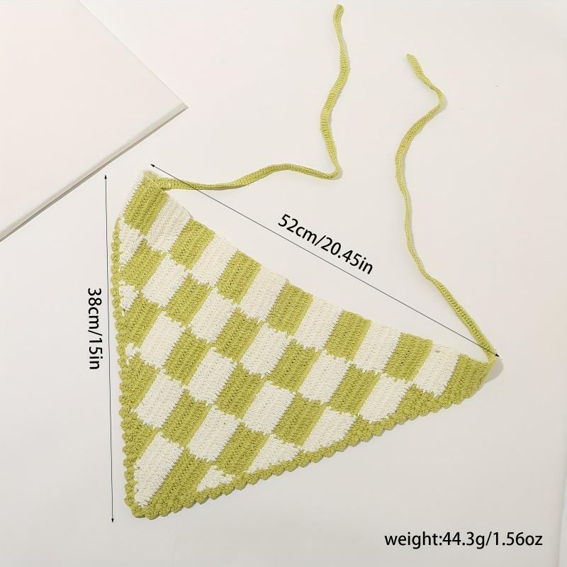 Crochet Plaid Triangle Head Scarf Pastoral Style Hair Accessories