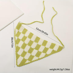 Crochet Plaid Triangle Head Scarf Pastoral Style Hair Accessories