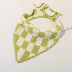 Crochet Plaid Triangle Head Scarf Pastoral Style Hair Accessories