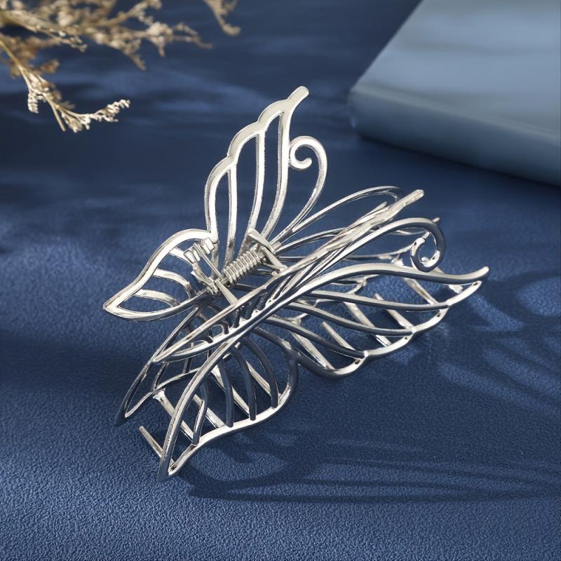 Silver Butterfly Hair Claw Large Barrettes for Girls and Women