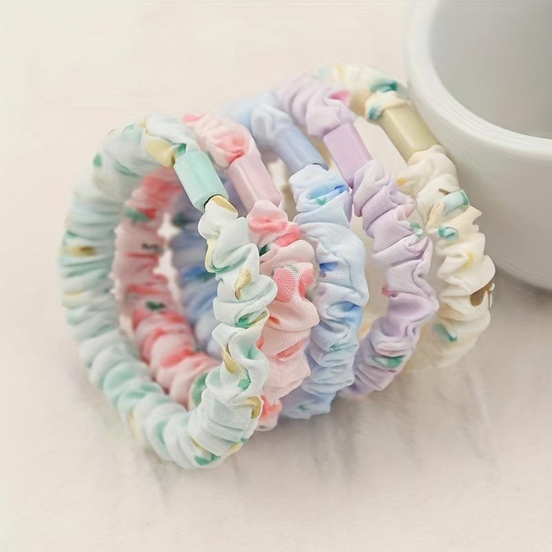 5pcs Fruit Print Scrunchies Hair Rope Ponytail Holder Hair Tie Hair Accessories