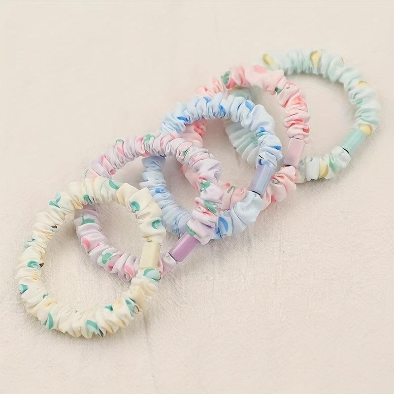 5pcs Fruit Print Scrunchies Hair Rope Ponytail Holder Hair Tie Hair Accessories