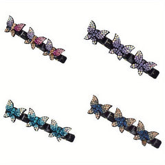 4PCS Satin Fabric Clover Sparkling Crystal Hair Clips Hairpins