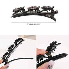 4PCS Satin Fabric Clover Sparkling Crystal Hair Clips Hairpins