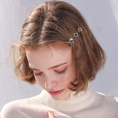 4PCS Satin Fabric Clover Sparkling Crystal Hair Clips Hairpins