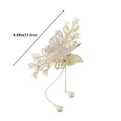 Tulip Flower Butterfly Rhinestone Hair Claw Clip in Gold