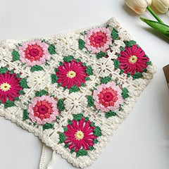 Women Floral Crochet Boho Kerchief Bandana Flower Hair Band