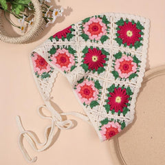 Women Floral Crochet Boho Kerchief Bandana Flower Hair Band