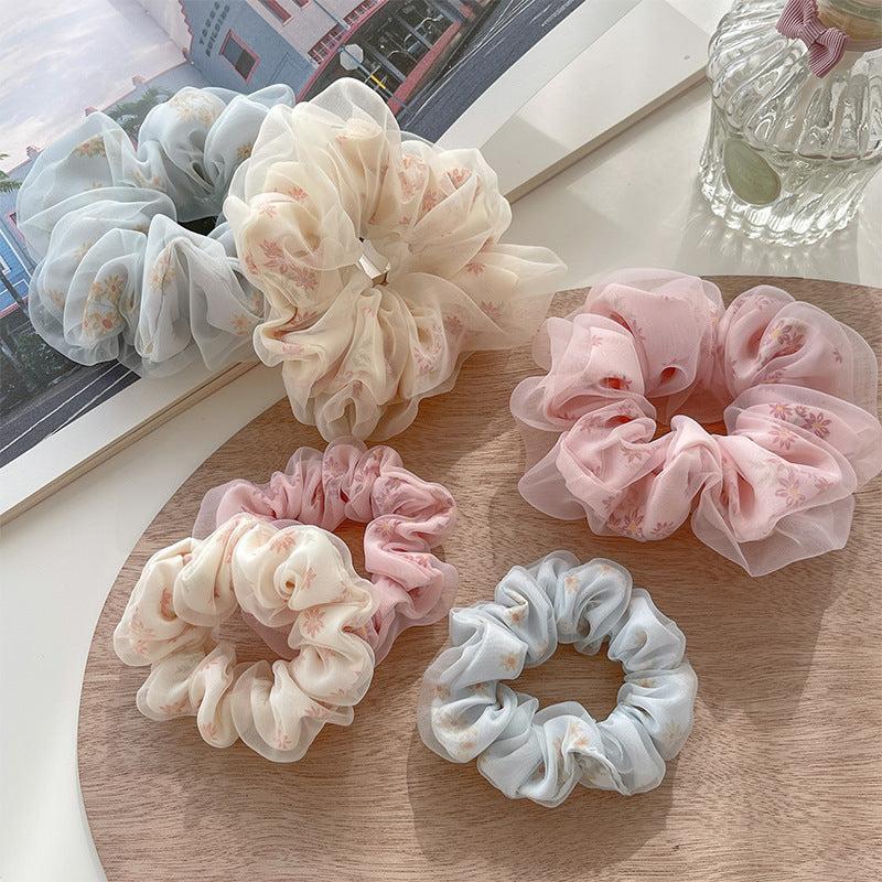 Floral Print Organza Scrunchies Hair Tie for Women
