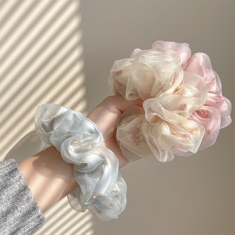 Floral Print Organza Scrunchies Hair Tie for Women