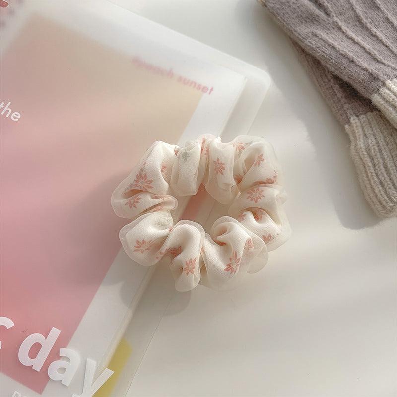 Floral Print Organza Scrunchies Hair Tie for Women