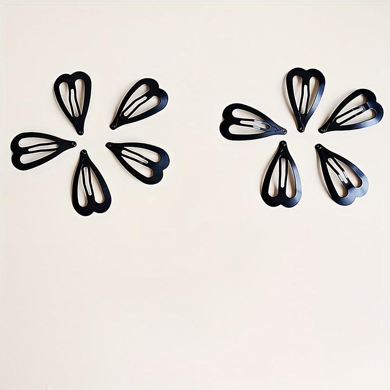 10pcs Solid Heart Barrette Metal Hair Clip Set