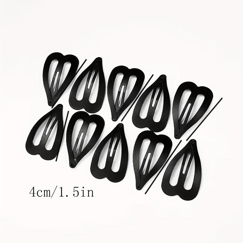 10pcs Solid Heart Barrette Metal Hair Clip Set