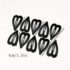 10pcs Solid Heart Barrette Metal Hair Clip Set
