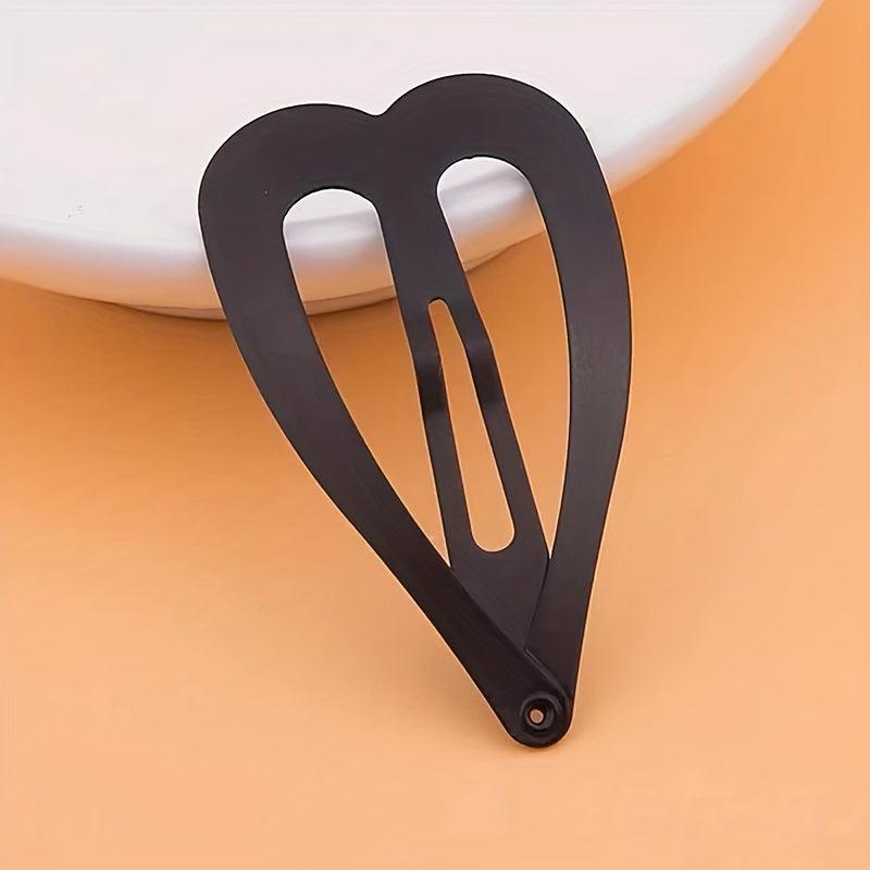 10pcs Solid Heart Barrette Metal Hair Clip Set