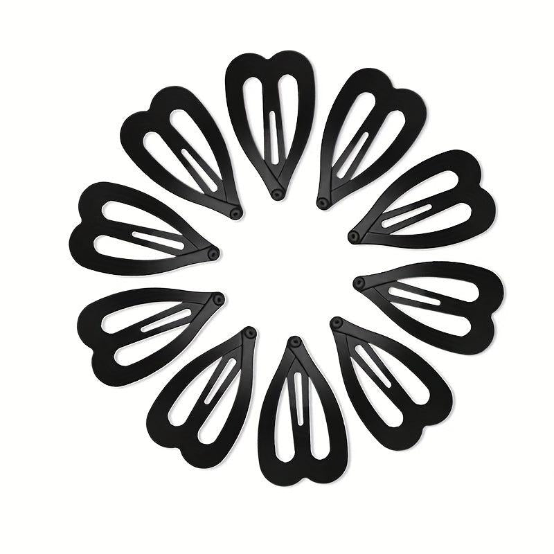 10pcs Solid Heart Barrette Metal Hair Clip Set