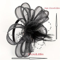 Faux Feather Mesh Veil Head Piece Fascinator for Tea Party Birthday Horse Racing