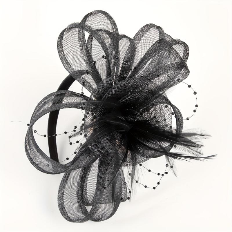Faux Feather Mesh Veil Head Piece Fascinator for Tea Party Birthday Horse Racing