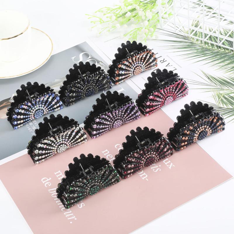 Rhinestone Fan shaped Hair Clip Acrylic Hairpin Headgear Ponytail Clip