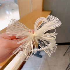Lace Bow Headband Faux Pearl Hair Band for Women