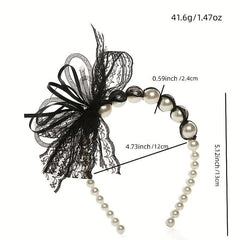 Lace Bow Headband Faux Pearl Hair Band for Women
