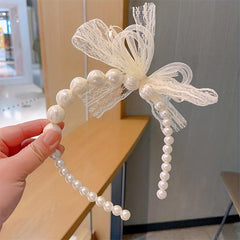 Lace Bow Headband Faux Pearl Hair Band for Women