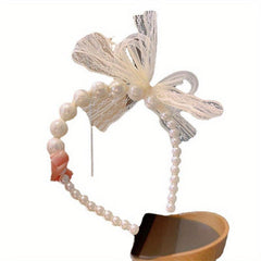 Lace Bow Headband Faux Pearl Hair Band for Women