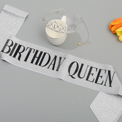 Crown & Pink Sash Crystal Tiara Set, Women Kids Birthday Decorations