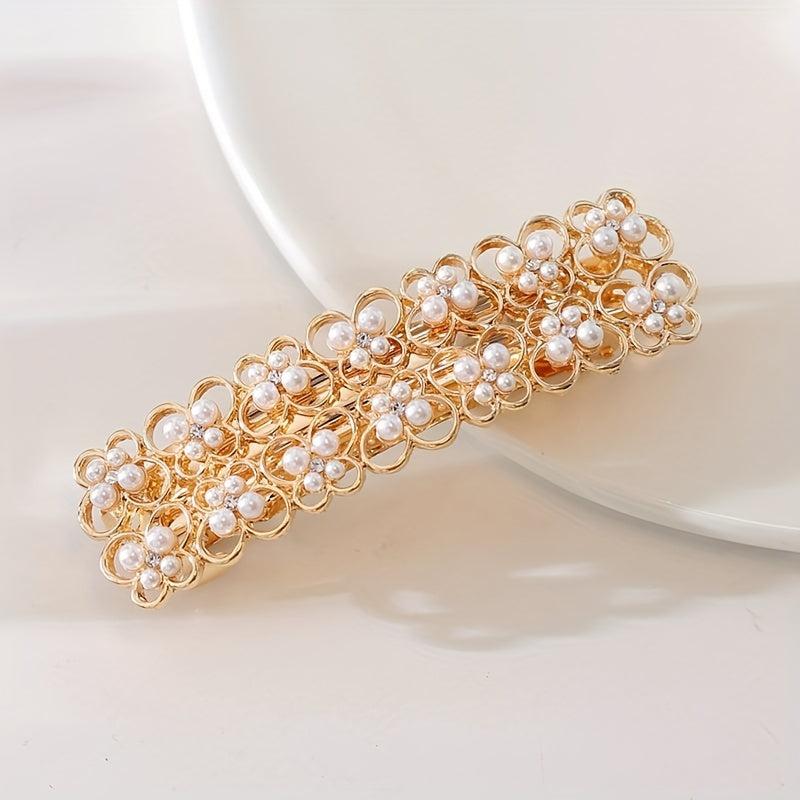 Hollow Butterfly Flower Faux Pearl Hair Clip French Barrette Head Jewe