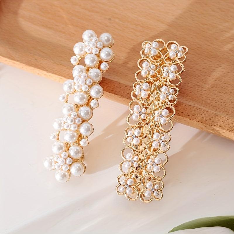 Hollow Butterfly Flower Faux Pearl Hair Clip French Barrette Head Jewe