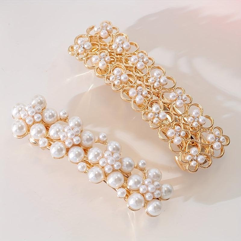 Hollow Butterfly Flower Faux Pearl Hair Clip French Barrette Head Jewe