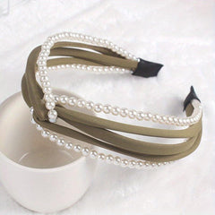 Cross Knot Headband with Faux Pearl Decor