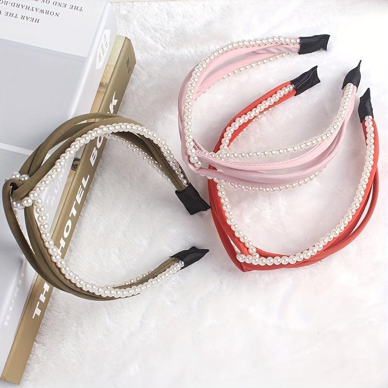 Cross Knot Headband with Faux Pearl Decor