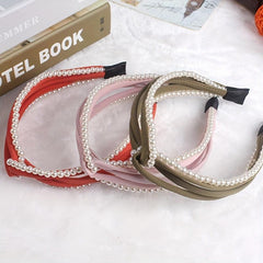 Cross Knot Headband with Faux Pearl Decor