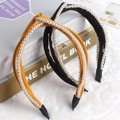 Cross Knot Headband with Faux Pearl Decor