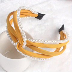 Cross Knot Headband with Faux Pearl Decor