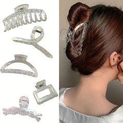 5pcs Holographic Hair Claw Clip Large Shark Claw For Thick Thin Curly Hair