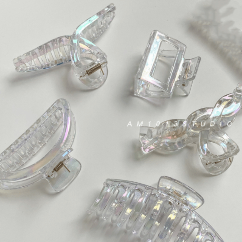 5pcs Holographic Hair Claw Clip Large Shark Claw For Thick Thin Curly Hair