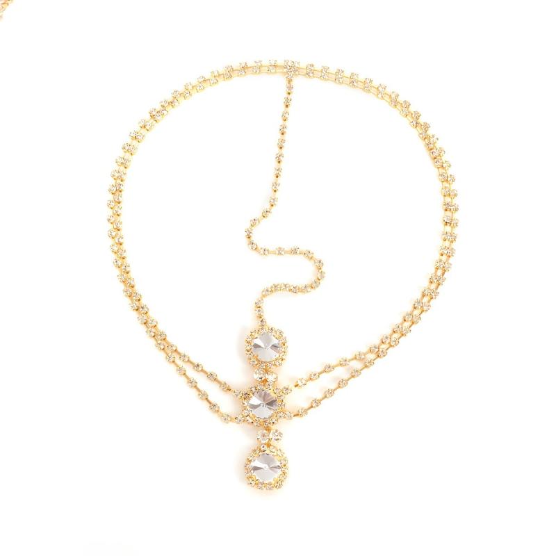 Boho Rhinestone Head Chain Jewelry Golden Bridal Headpiece