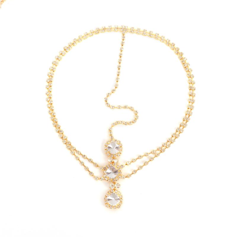 Boho Rhinestone Head Chain Jewelry Golden Bridal Headpiece