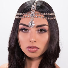 Boho Rhinestone Head Chain Jewelry Golden Bridal Headpiece