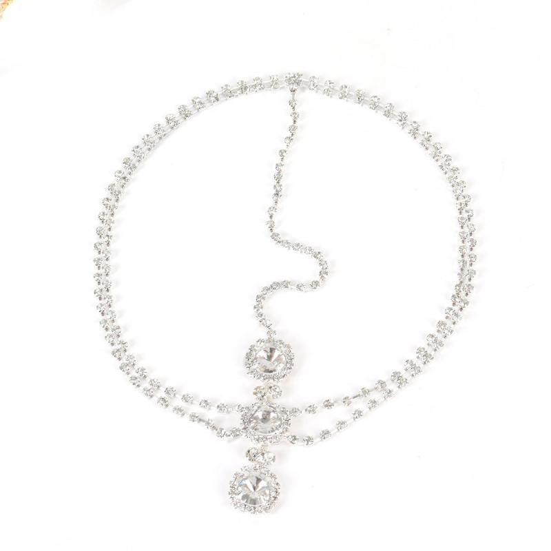 Boho Rhinestone Head Chain Jewelry Golden Bridal Headpiece