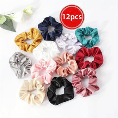 12pcs Crystal Satin Large Scrunchies Hair Rope Ponytail Holder Hair Access