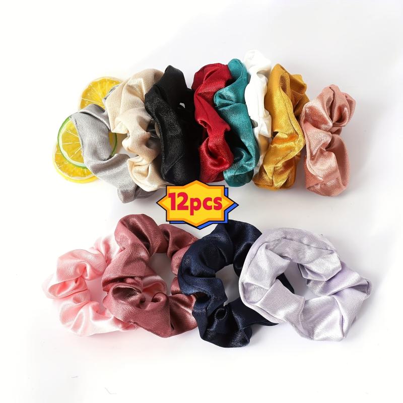 12pcs Crystal Satin Large Scrunchies Hair Rope Ponytail Holder Hair Access