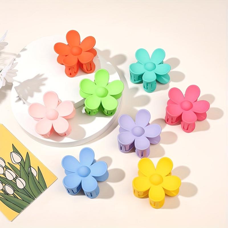 8pcs Large Flower Hair Claw Solid Hair Claw Ponytail Holder Jaw Claw